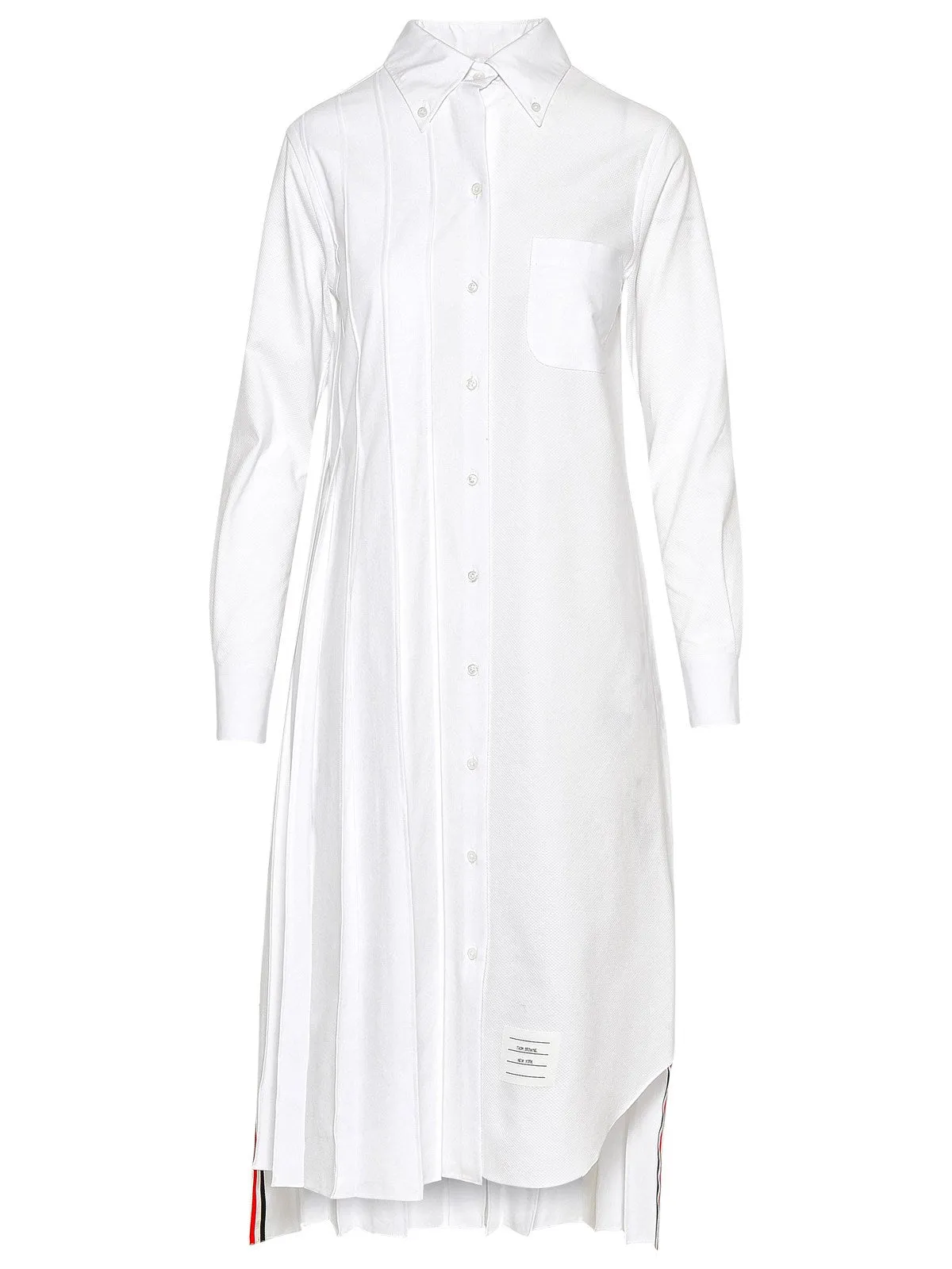 Thom Browne Logo Patch Pleated Midi Shirt Dress
