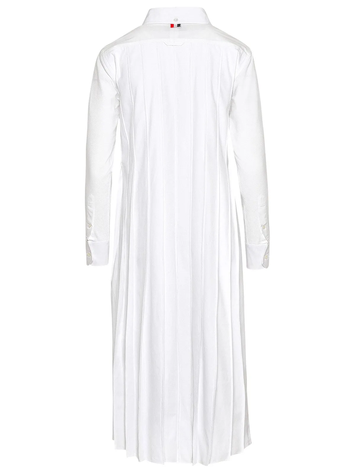 Thom Browne Logo Patch Pleated Midi Shirt Dress