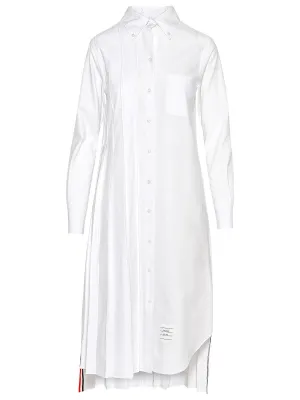 Thom Browne Logo Patch Pleated Midi Shirt Dress