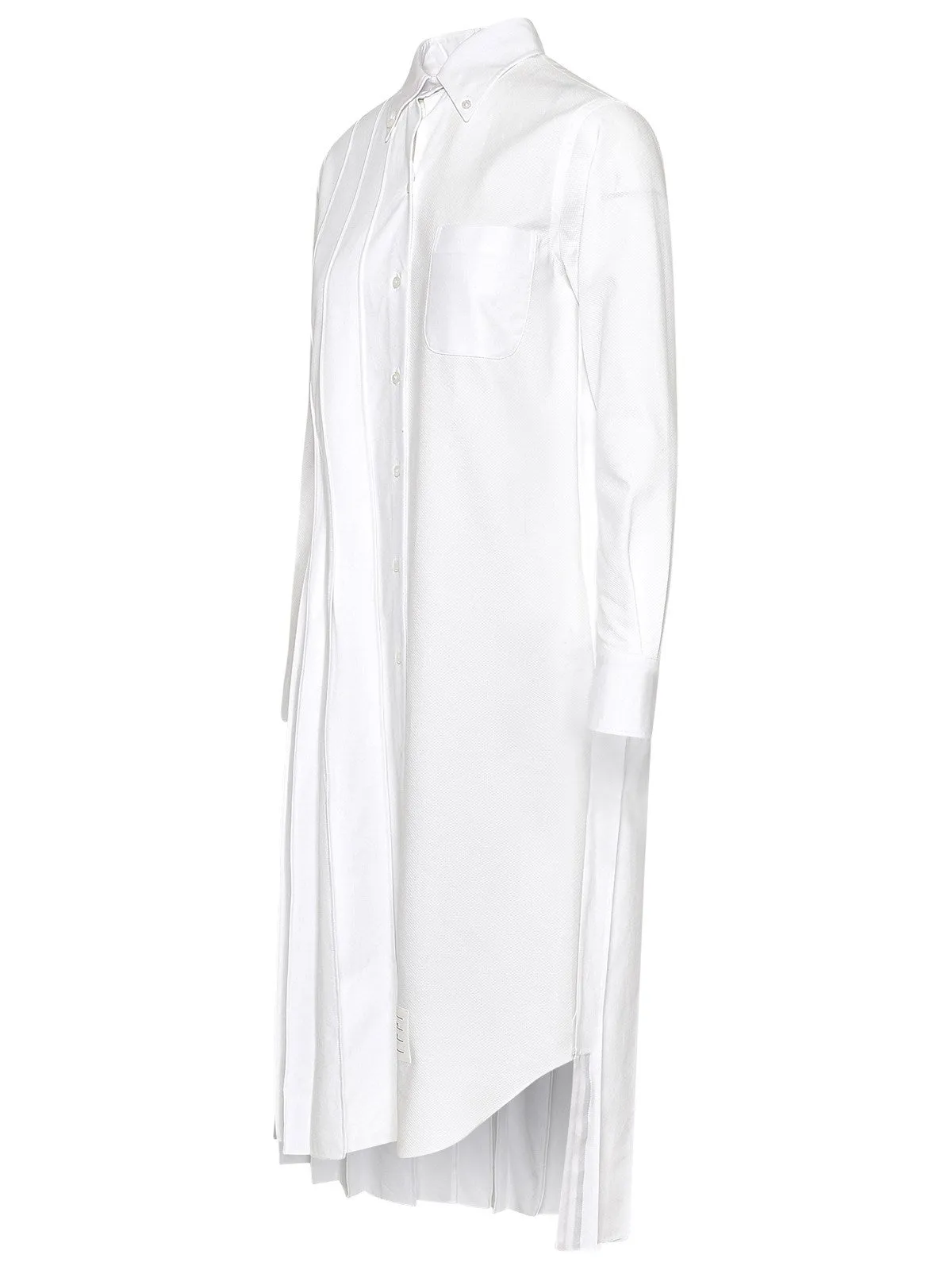 Thom Browne Logo Patch Pleated Midi Shirt Dress