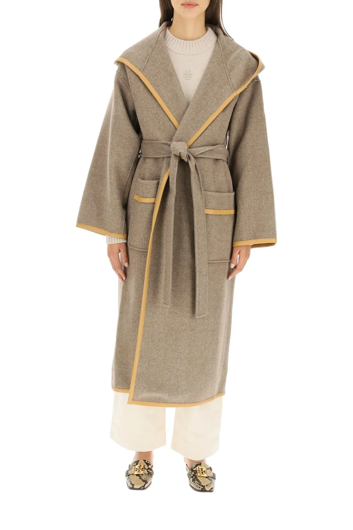 Tory Burch Double-Faced Hooded Wrap Coat