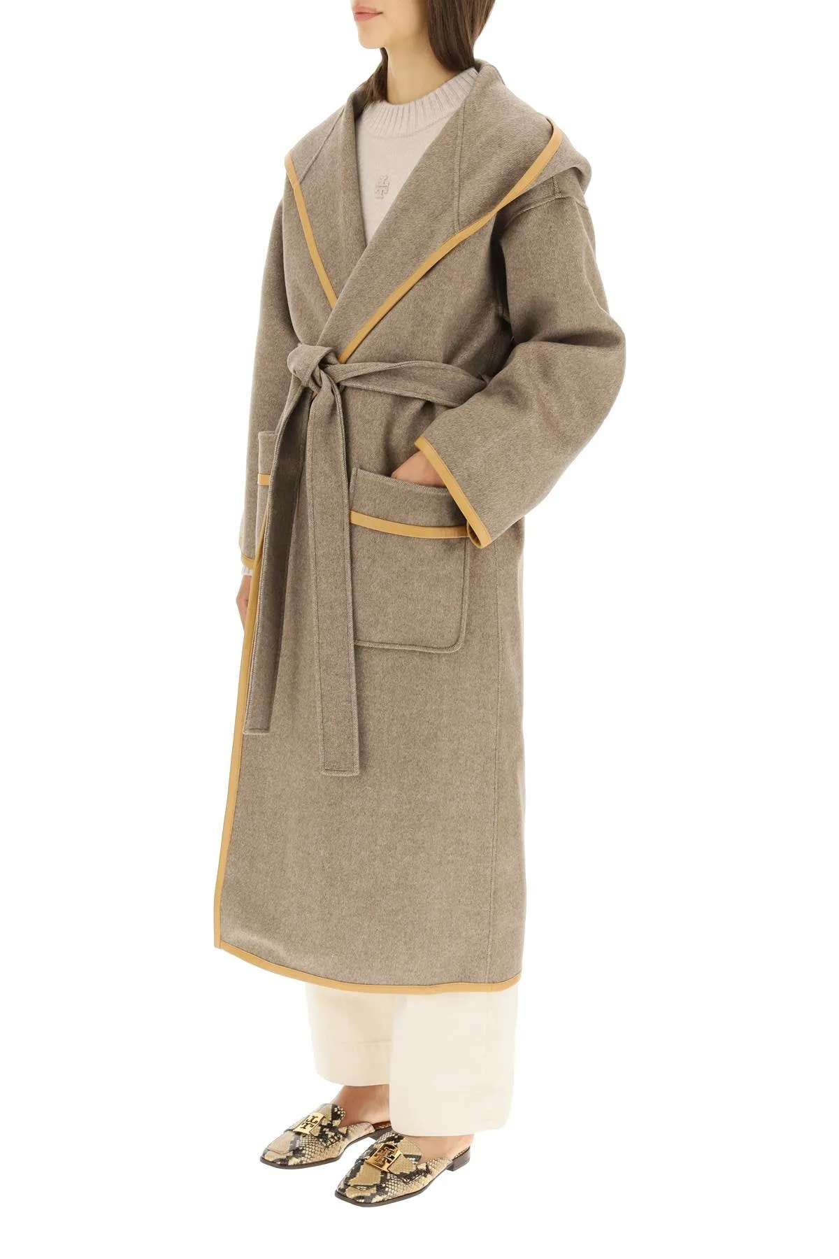 Tory Burch Double-Faced Hooded Wrap Coat