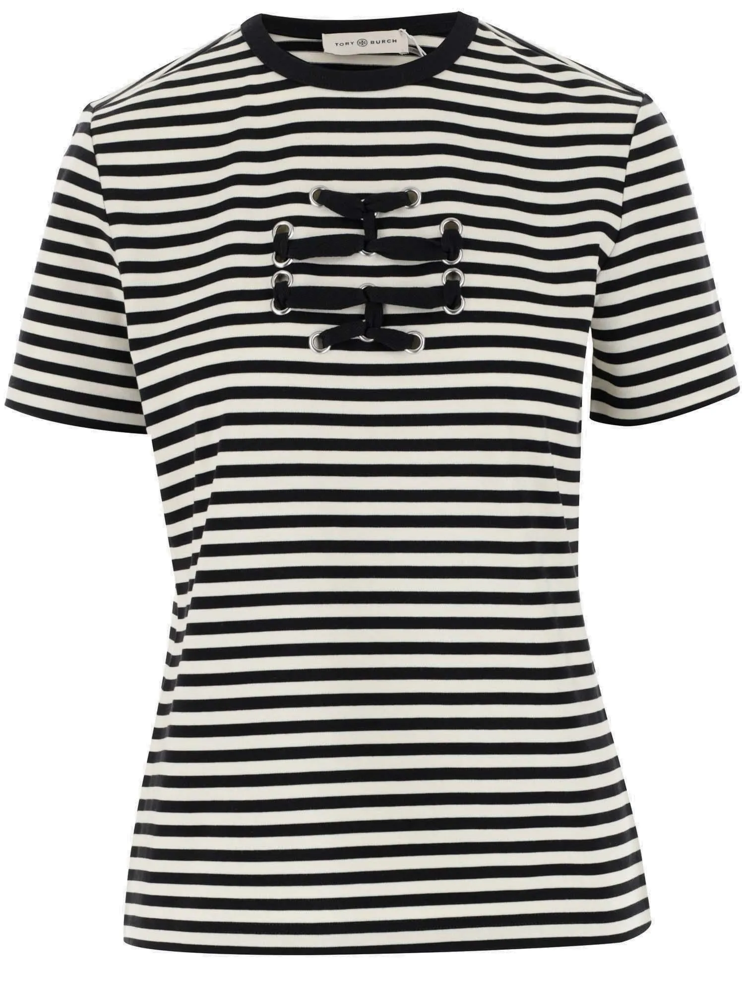 Tory Burch Double T Crewneck Striped T-Shirt