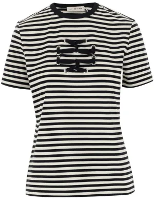 Tory Burch Double T Crewneck Striped T-Shirt