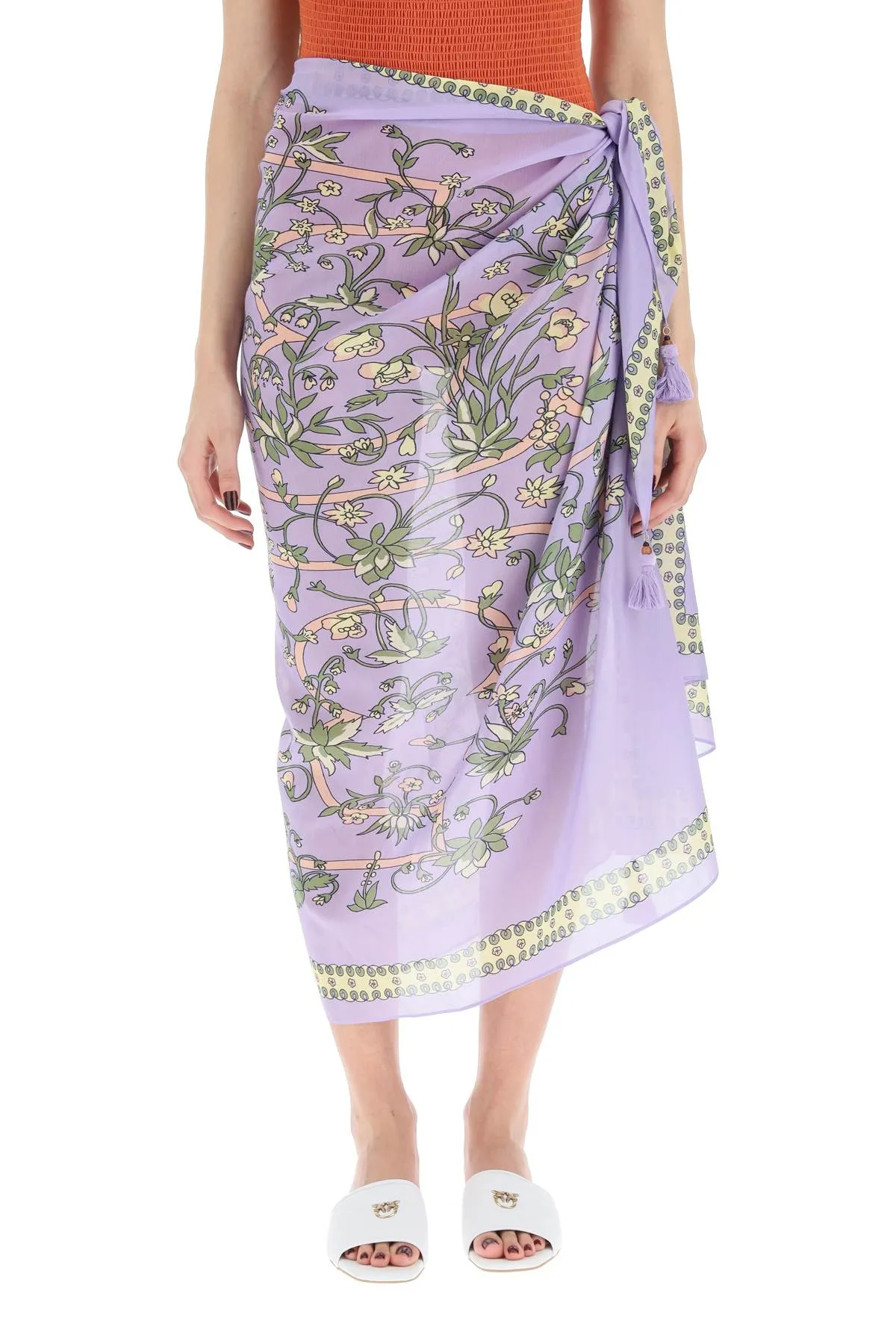 Tory Burch Floral Print Tassel Detailed Beach Skirt