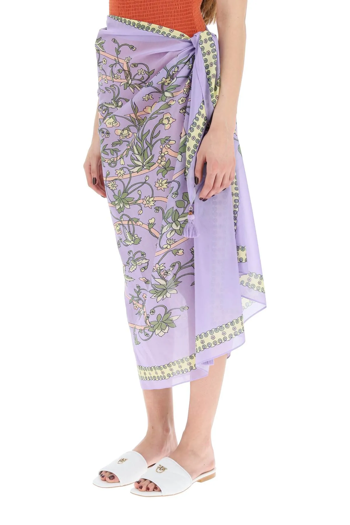 Tory Burch Floral Print Tassel Detailed Beach Skirt