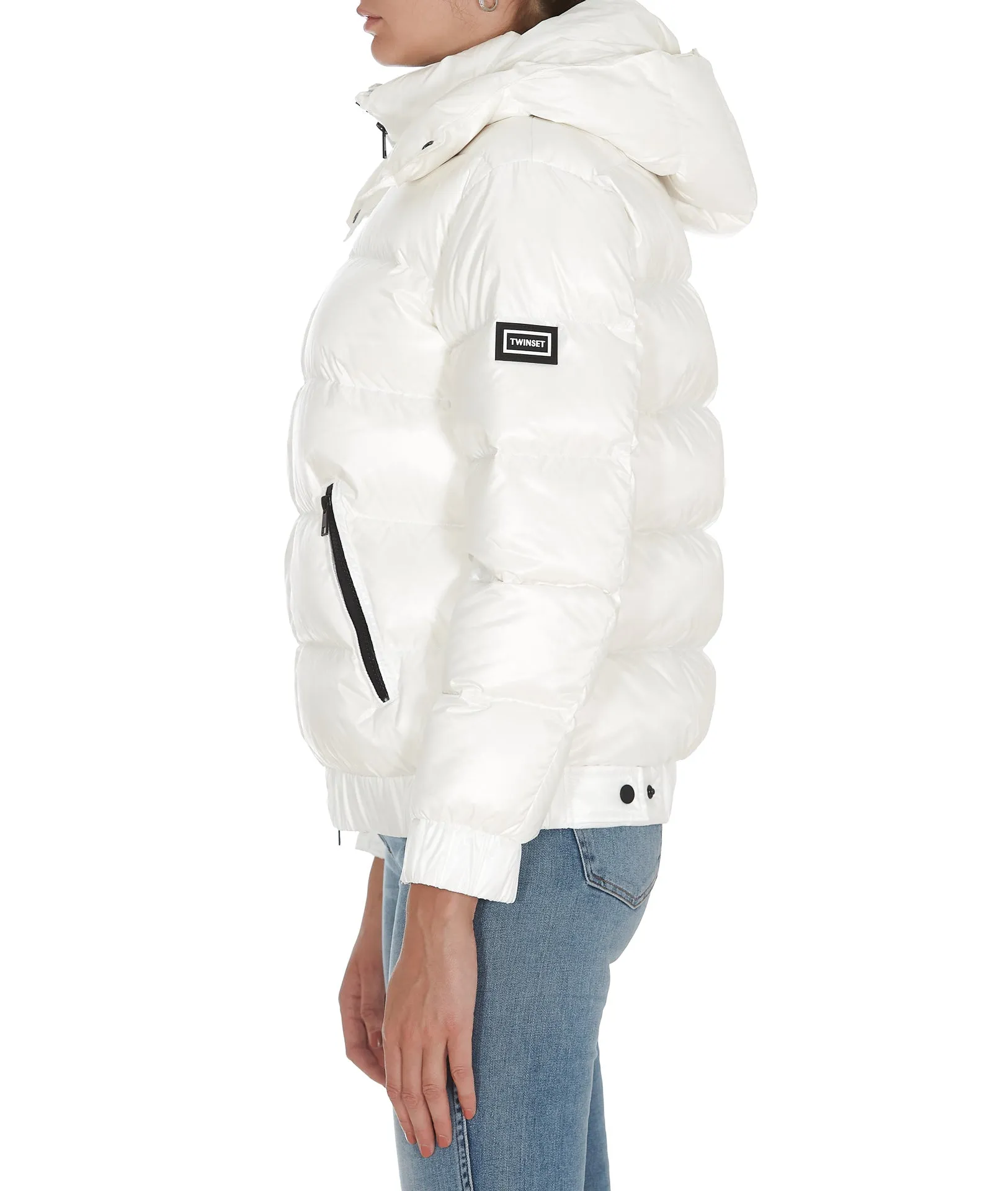 TWINSET Logo Patched Hooded Puffer Jacket
