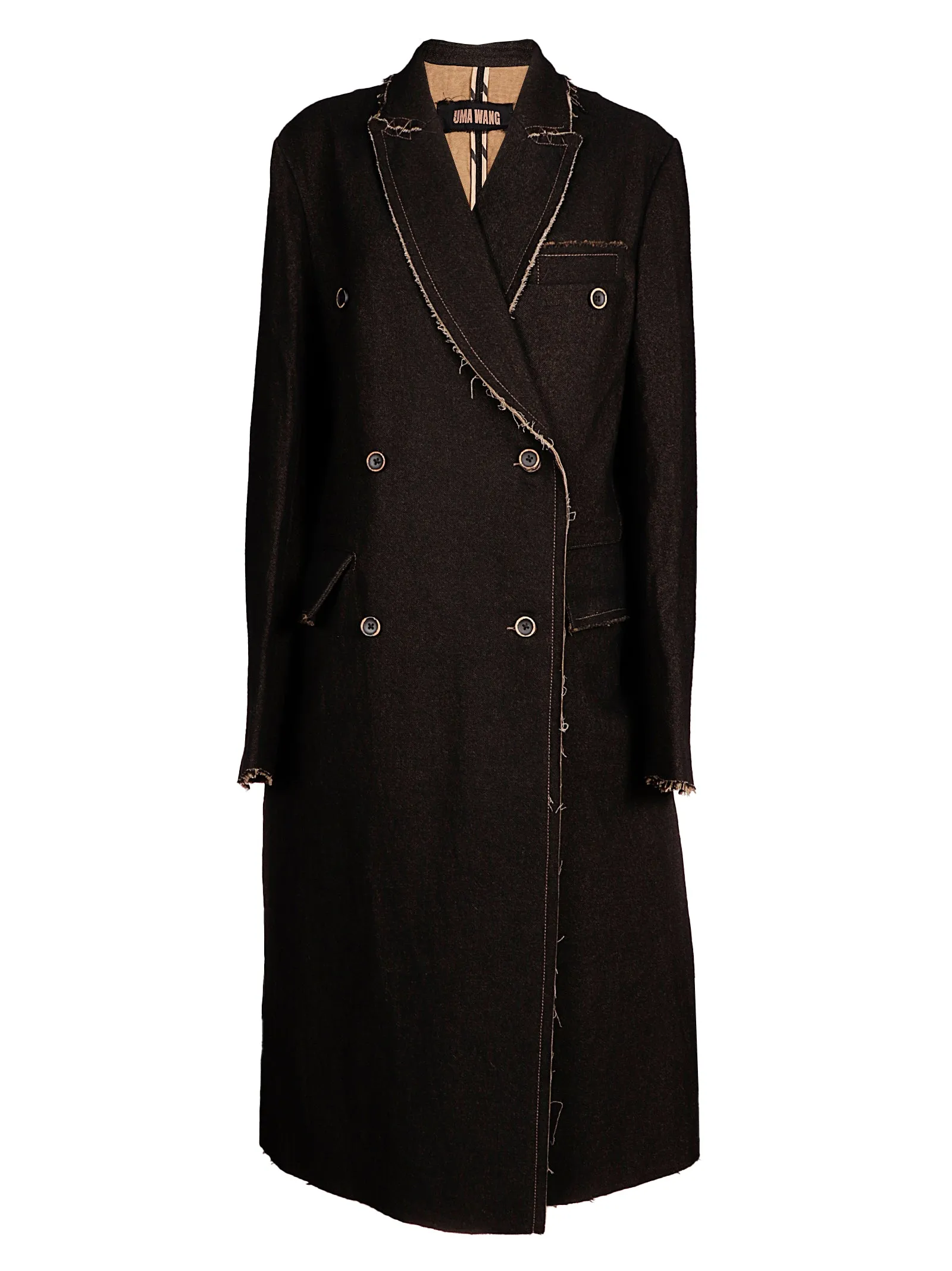 Uma Wang Frayed-Hem Double Breasted Coat