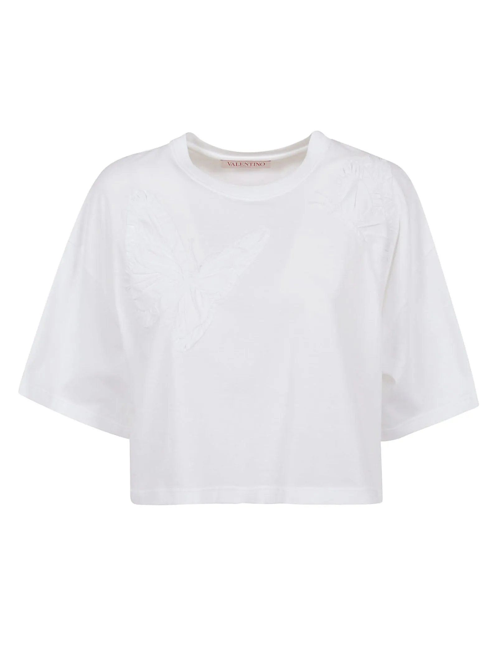 Valentino Butterfly Detailed Crewneck Cropped T-Shirt