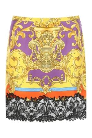 Versace Barocco Lace-Trim High Waist Skirt