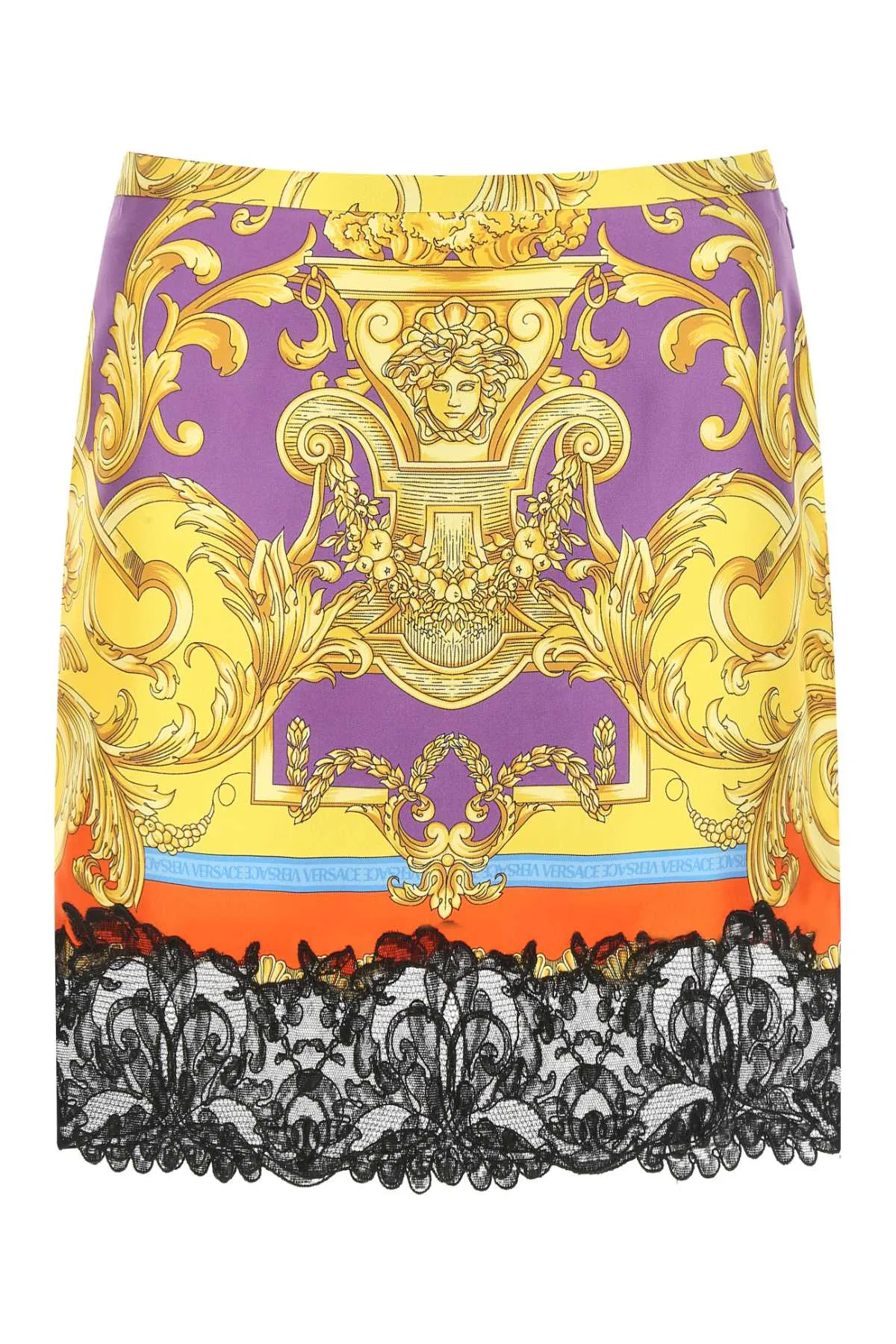 Versace Barocco Lace-Trim High Waist Skirt