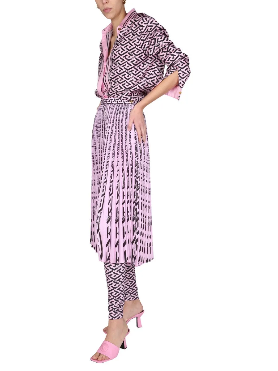 Versace High Waist La Greca Pleated Midi Skirt