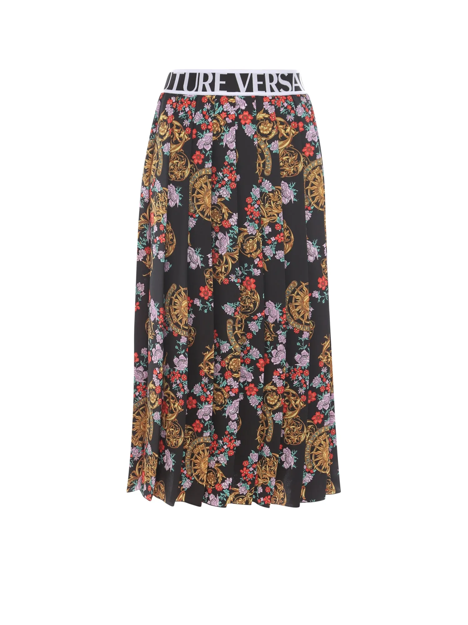 Versace Jeans Couture Baroque Print Pleated Midi Skirt