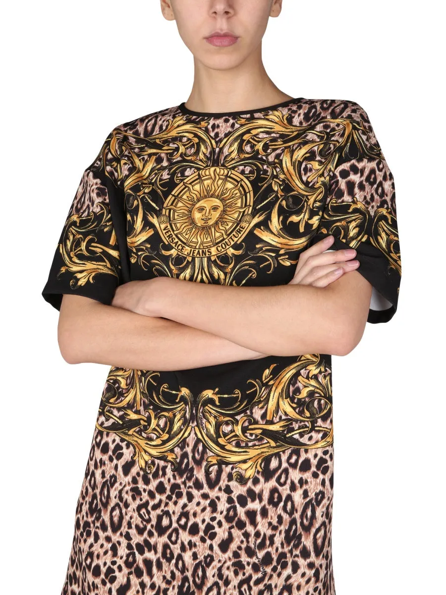 Versace Jeans Couture Baroque Printed Crewneck Dress