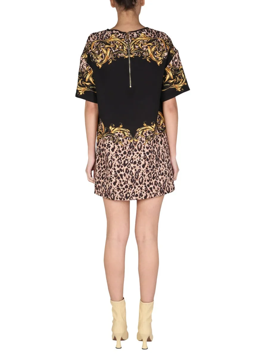 Versace Jeans Couture Baroque Printed Crewneck Dress