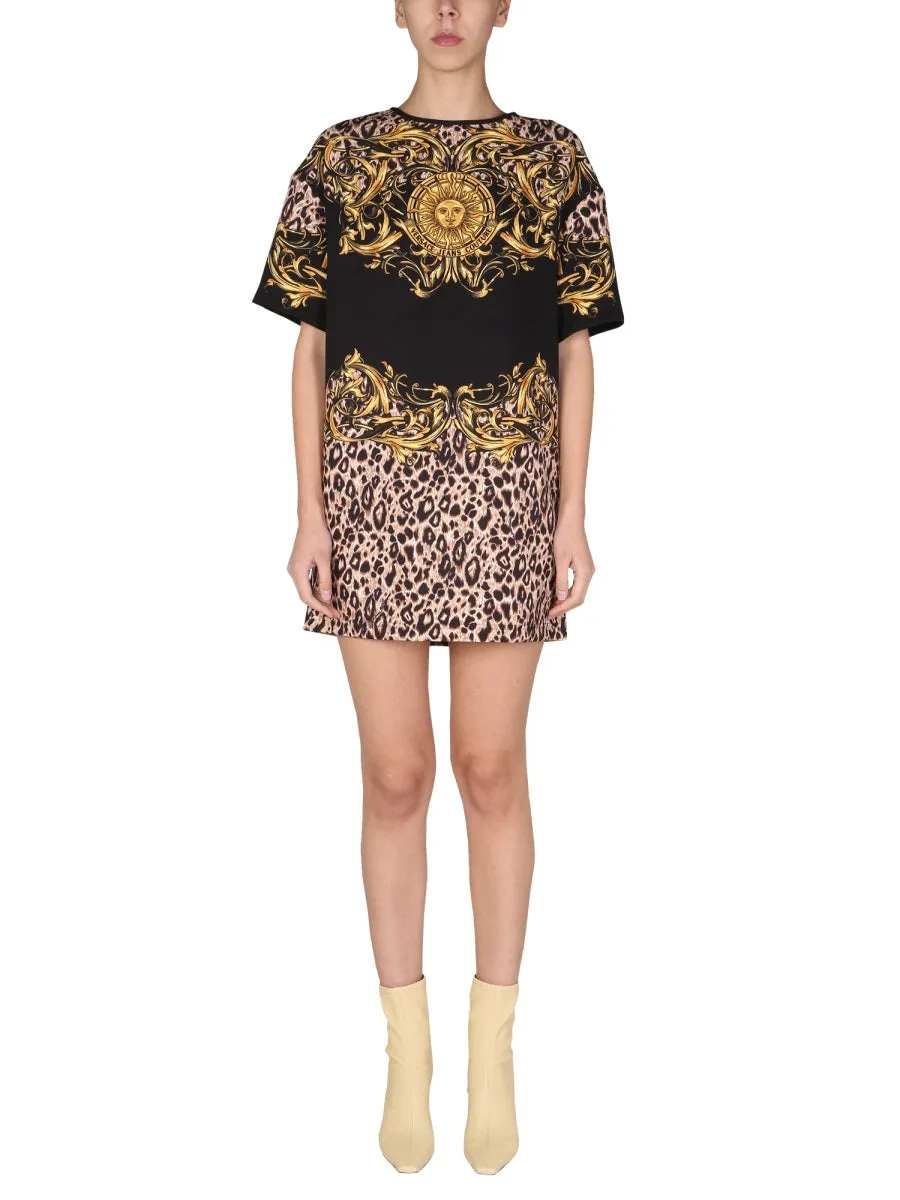 Versace Jeans Couture Baroque Printed Crewneck Dress