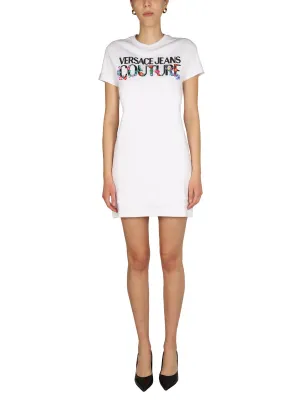 Versace Jeans Couture Logo Embroidered Crewneck T-Shirt Dress