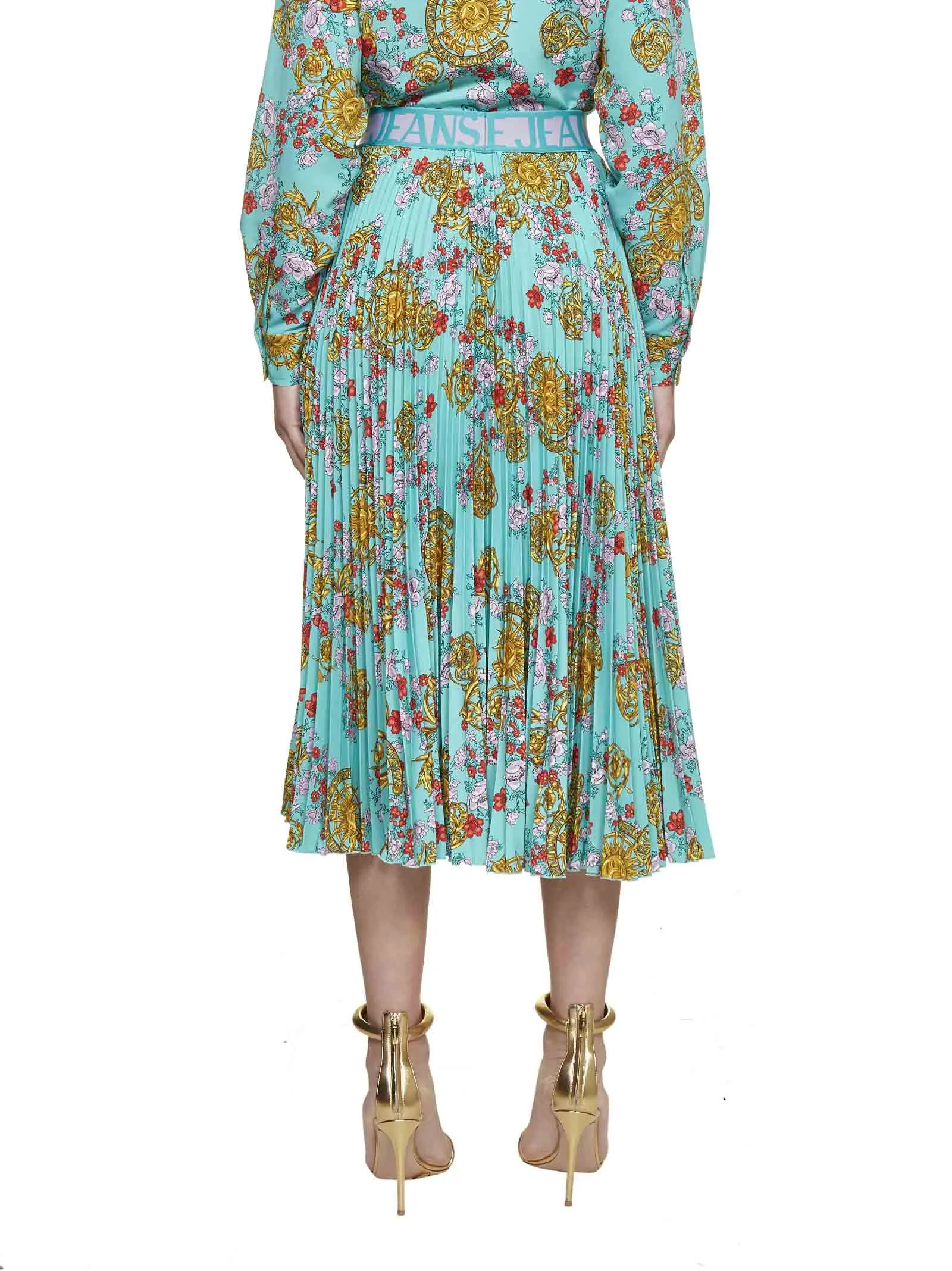 Versace Jeans Couture Motif Print Pleated Midi Skirt