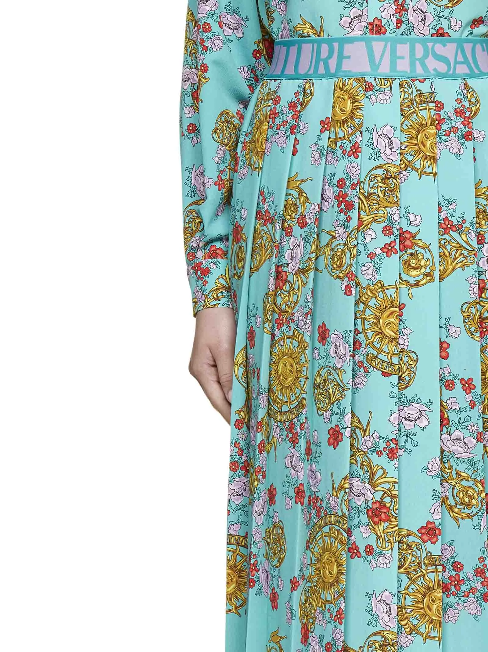 Versace Jeans Couture Motif Print Pleated Midi Skirt
