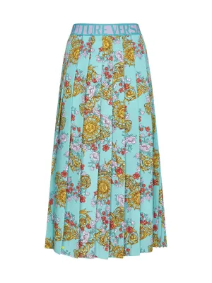 Versace Jeans Couture Motif Print Pleated Midi Skirt