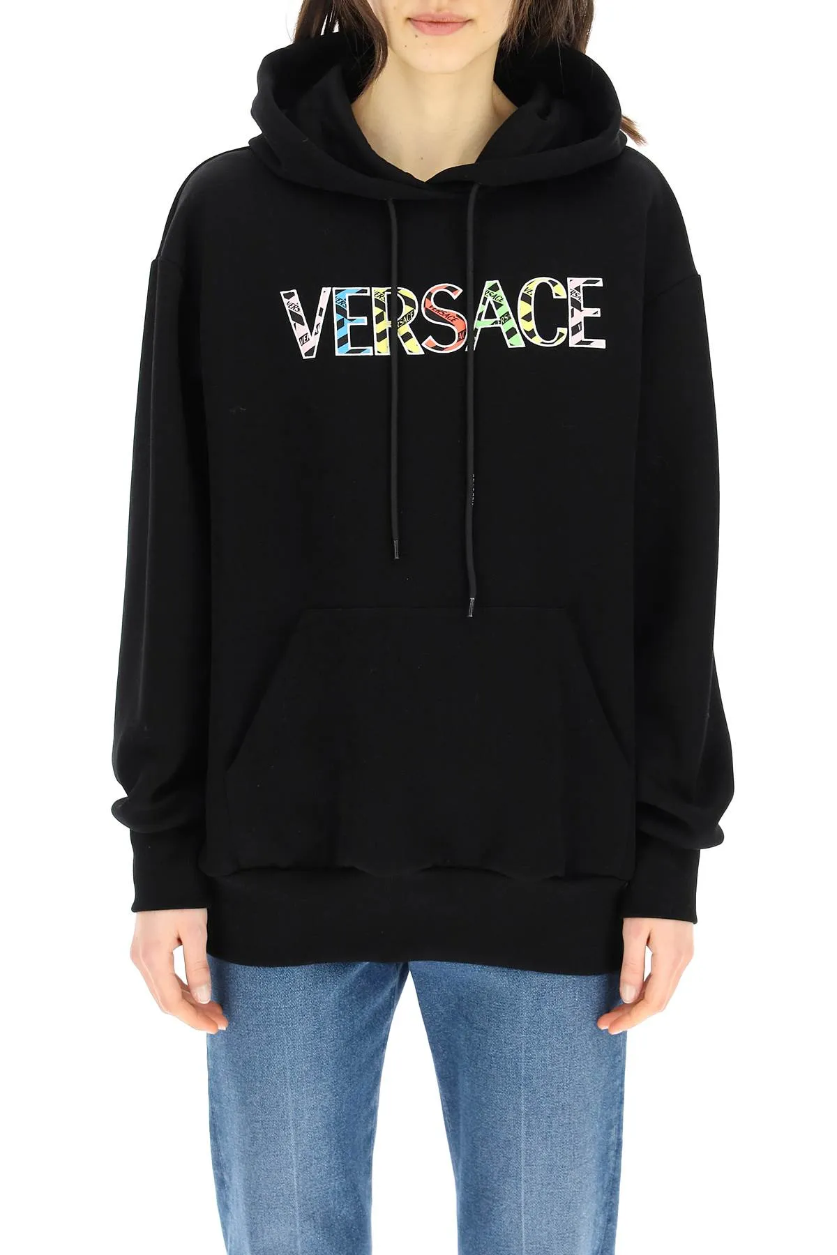 Versace Logo Printed Drawstring Long Sleeved Hoodie