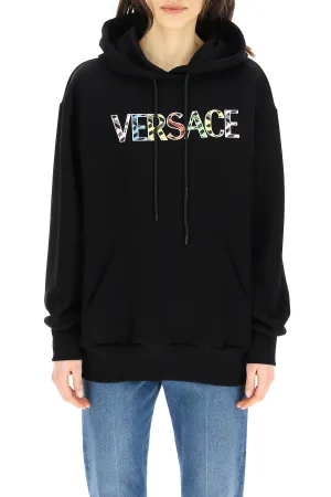 Versace Logo Printed Drawstring Long Sleeved Hoodie