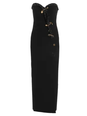 Versace Safety-Pin Strapless Midi Dress