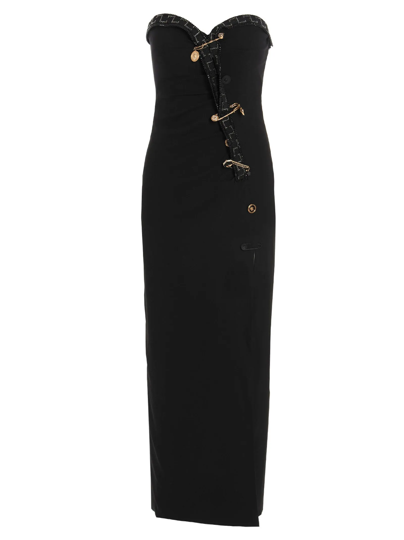 Versace Safety-Pin Strapless Midi Dress