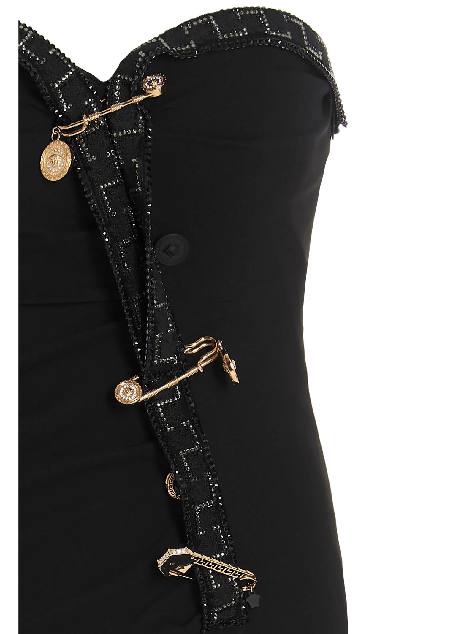 Versace Safety-Pin Strapless Midi Dress
